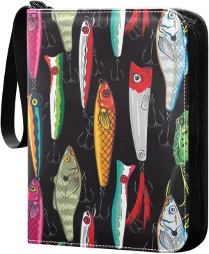 Exnundod Popular Colorful Fishing Baits Trading Card Binder for Cards Card Album 4-Pockets 400 Cards Removable Sleeves PU Baseball Card Holder Football Sports Card Collection