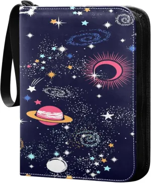 Exnundod Space Galaxy Stars Trading Card Binder for Cards, Colorful Card Album 4-Pockets for 400 Cards with Removable Sleeves PU Baseball Card Holder Football Sports Card Collection