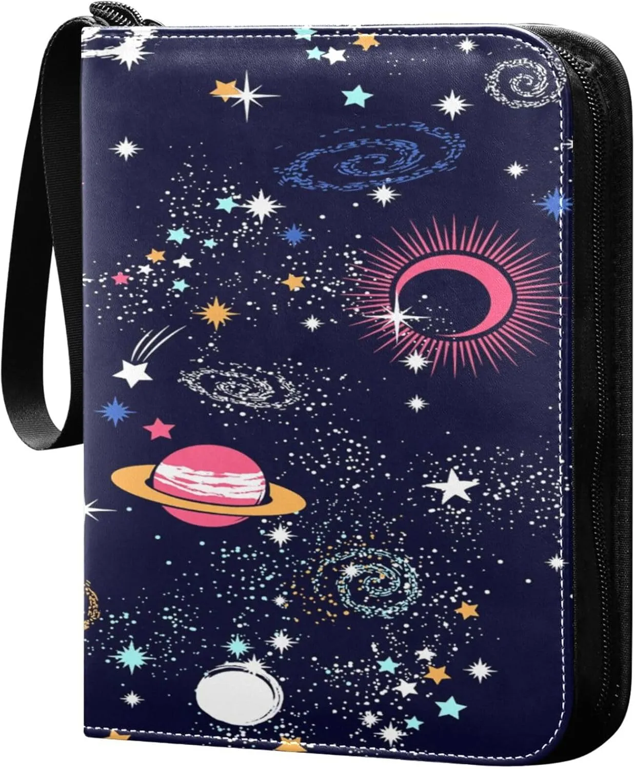 Exnundod Space Galaxy Stars Trading Card Binder for Cards, Colorful Card Album 4-Pockets for 400 Cards with Removable Sleeves PU Baseball Card Holder Football Sports Card Collection