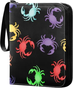 Exnundod Sport Card Binder Colorful Crabs 4 Pocket Trading Card Binder PU Leather Card Collection 400 Cards Organizer Trading Card Albums for Sports Game Card
