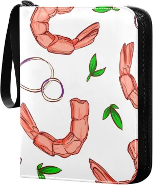 Exnundod Sport Card Binder Shrimps Onions and Basil 4 Pocket Trading Card Binder PU Leather Card Collection Colorful Food 400 Cards Organizer Trading Card Albums for Sports Game Card