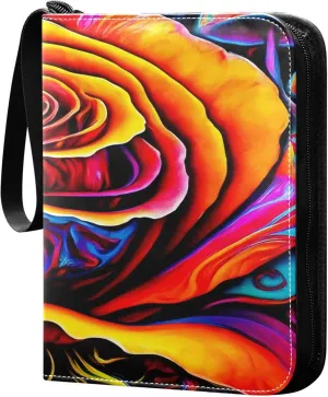 Exnundod Valentines Day Gorgeous Rose Trading Card Binder for Cards, Oil Painting Card Album 4-Pockets for 400 Cards with Removable Sleeves PU Baseball Card Holder Football Sports Card Collection