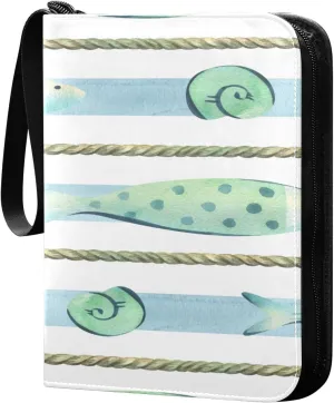 Exnundod Watercolor Marine Fish Rope Trading Card Binder for Cards, Card Album 4-Pockets for 400 Cards with Removable Sleeves PU Baseball Card Holder Football Sports Card Collection