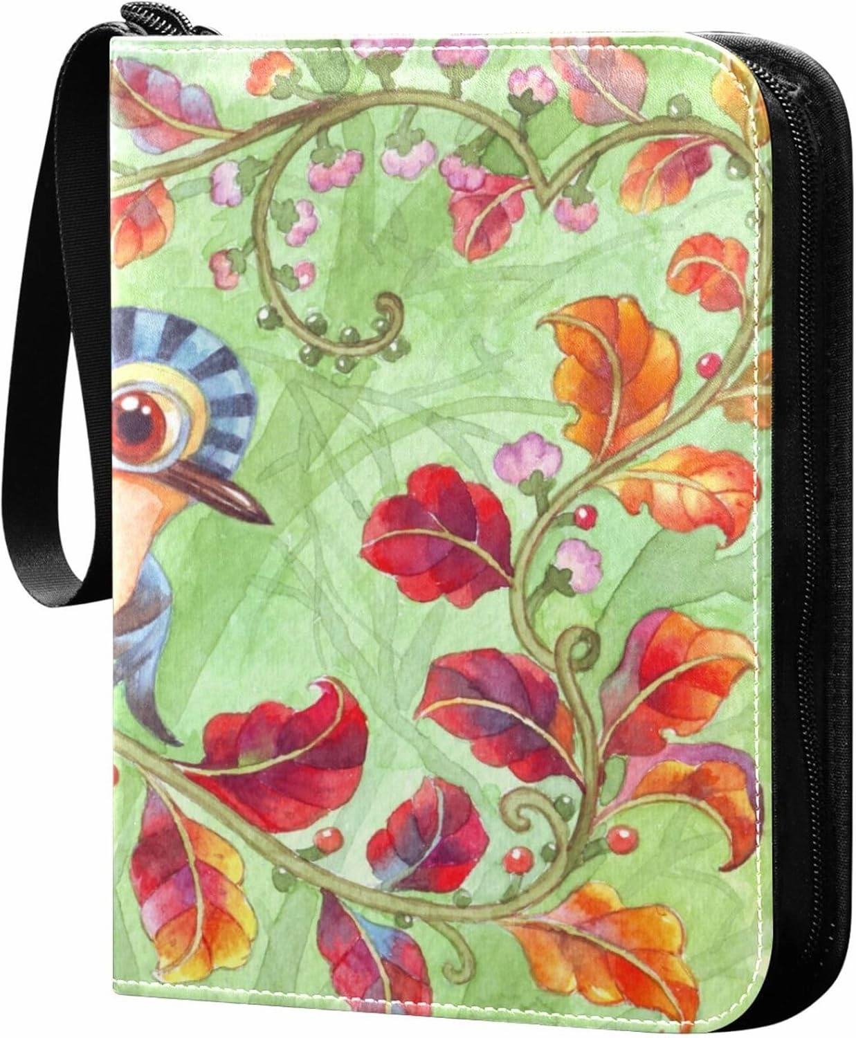 Exnundod 4 Pocket Trading Card Binder Cartoon Spring Birds, PU Leather Card Collection Binder Colorful Leaves 400 Cards Organizer Binder Collectible Trading Card Albums for Sports Game Card