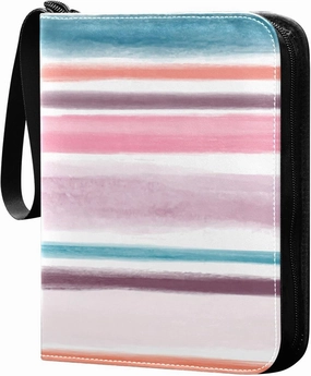Exnundod 4 Pocket Trading Card Binder Colorful Nordic Stripes PU Leather Card Collection Binder Watercolor 400 Cards Organizer Binder Collectible Trading Card Albums for Sports Game Card