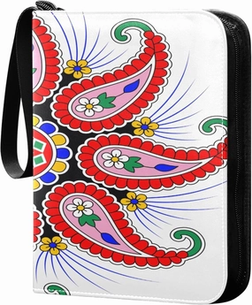 Exnundod 4 Pocket Trading Card Binder Colorful Paisley, PU Leather Card Collection Binder Art 400 Cards Organizer Binder Collectible Trading Card Albums for Sports Game Card