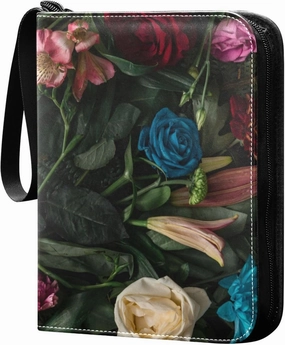 Exnundod Oil Painting Flowers Trading Card Binder for Cards, Various Floral Card Album 4-Pockets for 400 Cards with Removable Sleeves PU Baseball Card Holder Football Sports Card Collection
