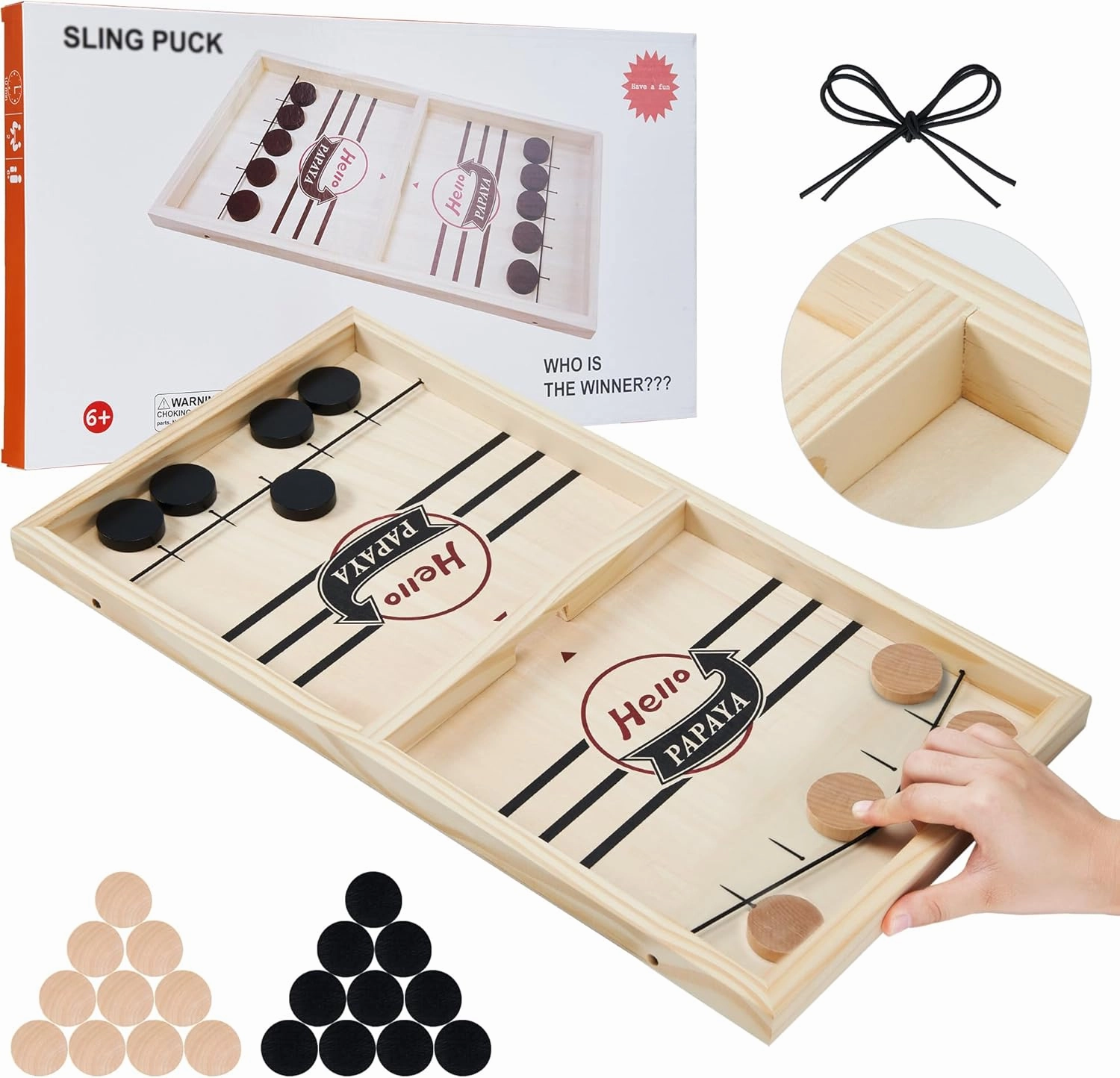 Fast Sling Puck Game - Test Your Speed and Accuracy with This Fast-Paced Wooden Air Hockey Desktop Battle Board Game - Guaranteed Fun Gifts for Family Night or Friends Party