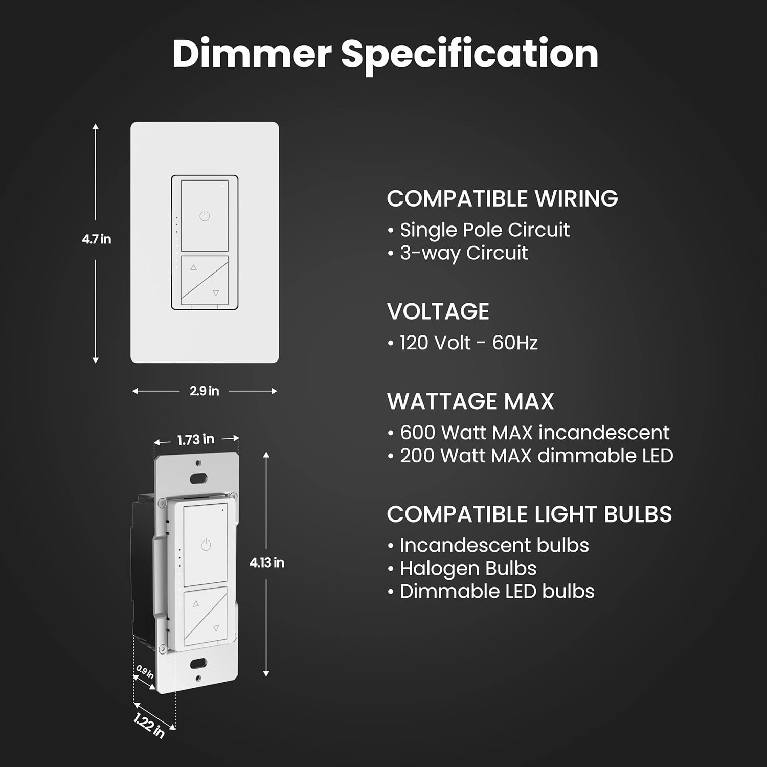 Feit Electric Smart WiFi Dimmer Switch with Remote, Single-Pole/3-Way, Voice Control with Alexa & Google Asst, Wireless Wall-Mount Remote, App Control, Neutral Wire Required, DIM/Button/WiFi White