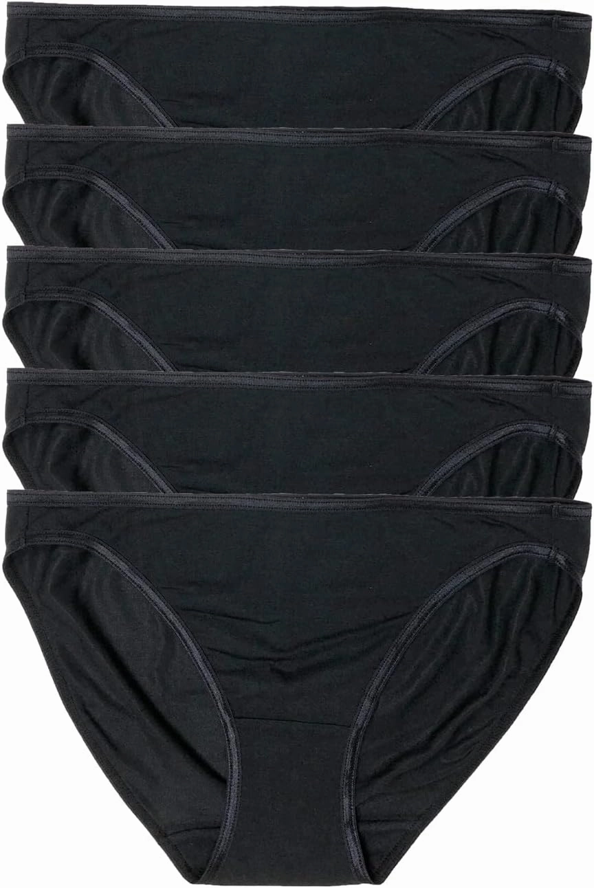 Felina Smooth Low Rise Bikini Panties - Seamless Underwear for Women, Panties for Women (5-Pack) Black