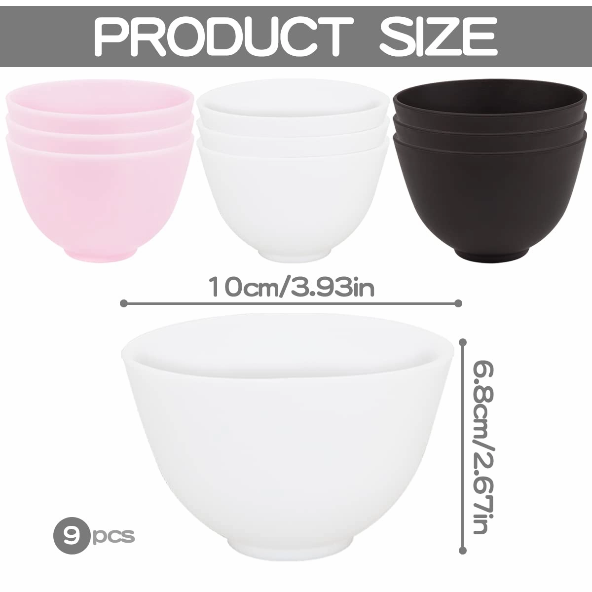 FERCAISH 9Pcs Diy Face Mask Mixing Bowl, Microwavable Silicone Facial Mud Bowl Cosmetic Beauty Tool for Home Salon(Black,White,)