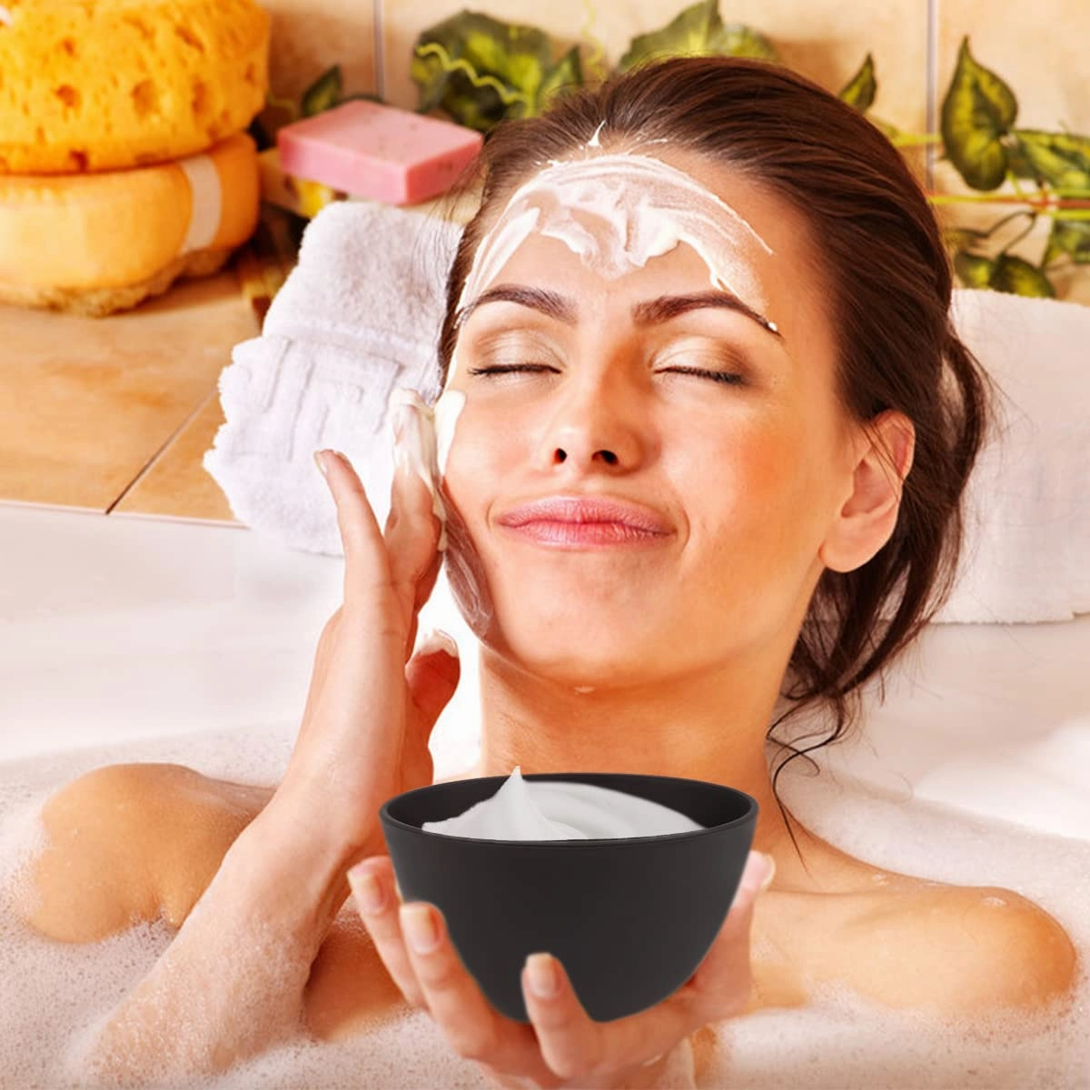 FERCAISH 9Pcs Diy Face Mask Mixing Bowl, Microwavable Silicone Facial Mud Bowl Cosmetic Beauty Tool for Home Salon(Black,White,)