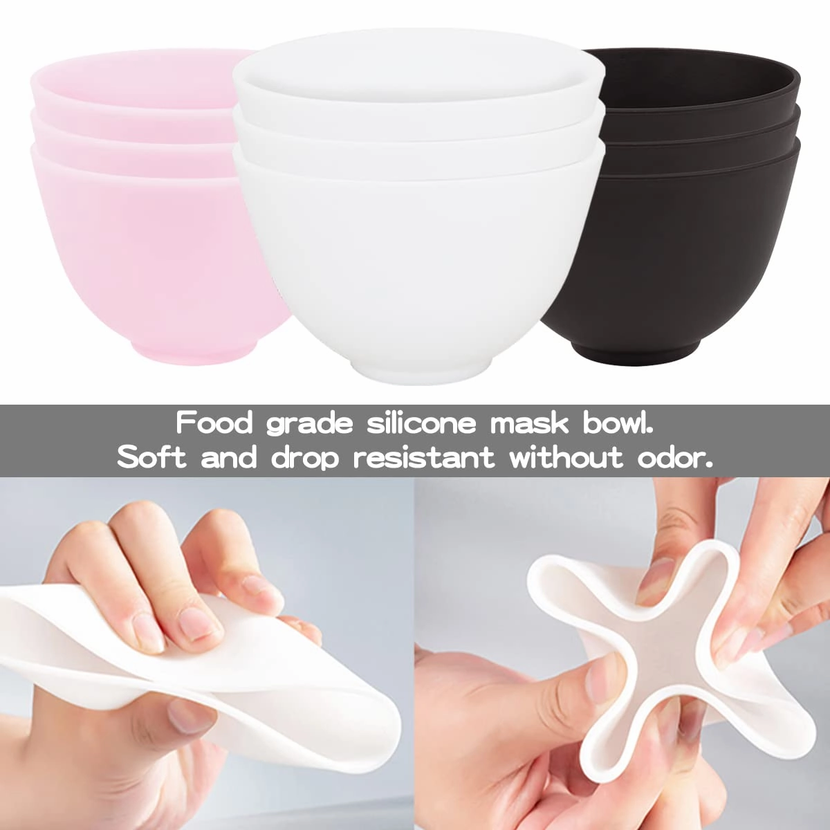 FERCAISH 9Pcs Diy Face Mask Mixing Bowl, Microwavable Silicone Facial Mud Bowl Cosmetic Beauty Tool for Home Salon(Black,White,)