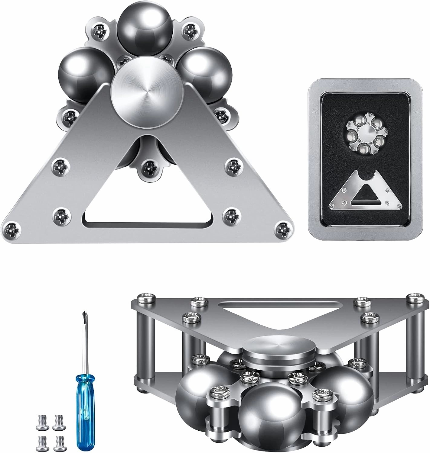 Ferris Wheel Fidget Spinner, Desk Toys Spin with Stand, Metal Frame Stainless Steel Smooth Bearing, Space Silver, Leisure Entertainment Spinning Decompression Gift Gyro Toy - 5 Balls