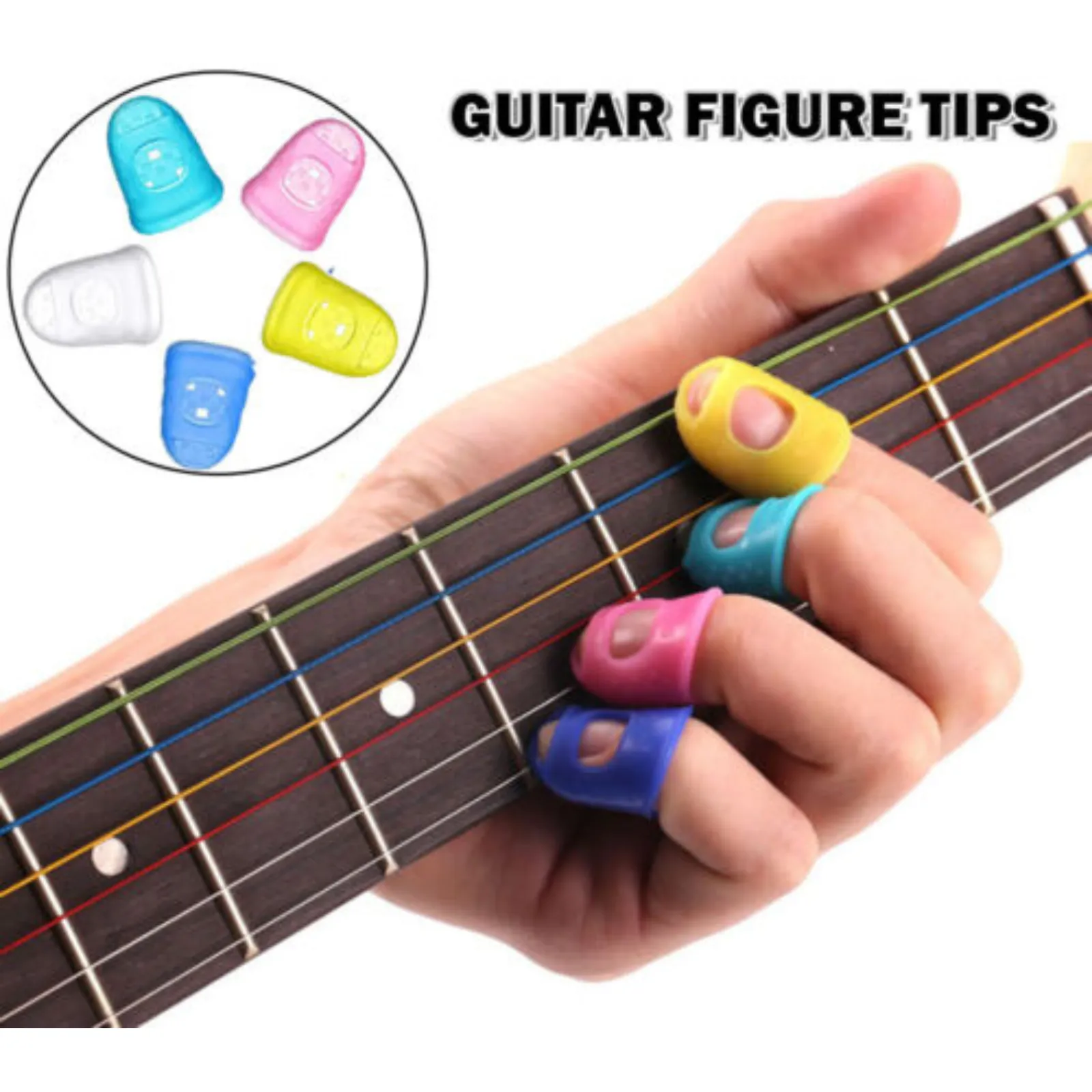 Finger Guards Guitar Piano Ukulele Fingertip 4 Sizes Silicone Colourful