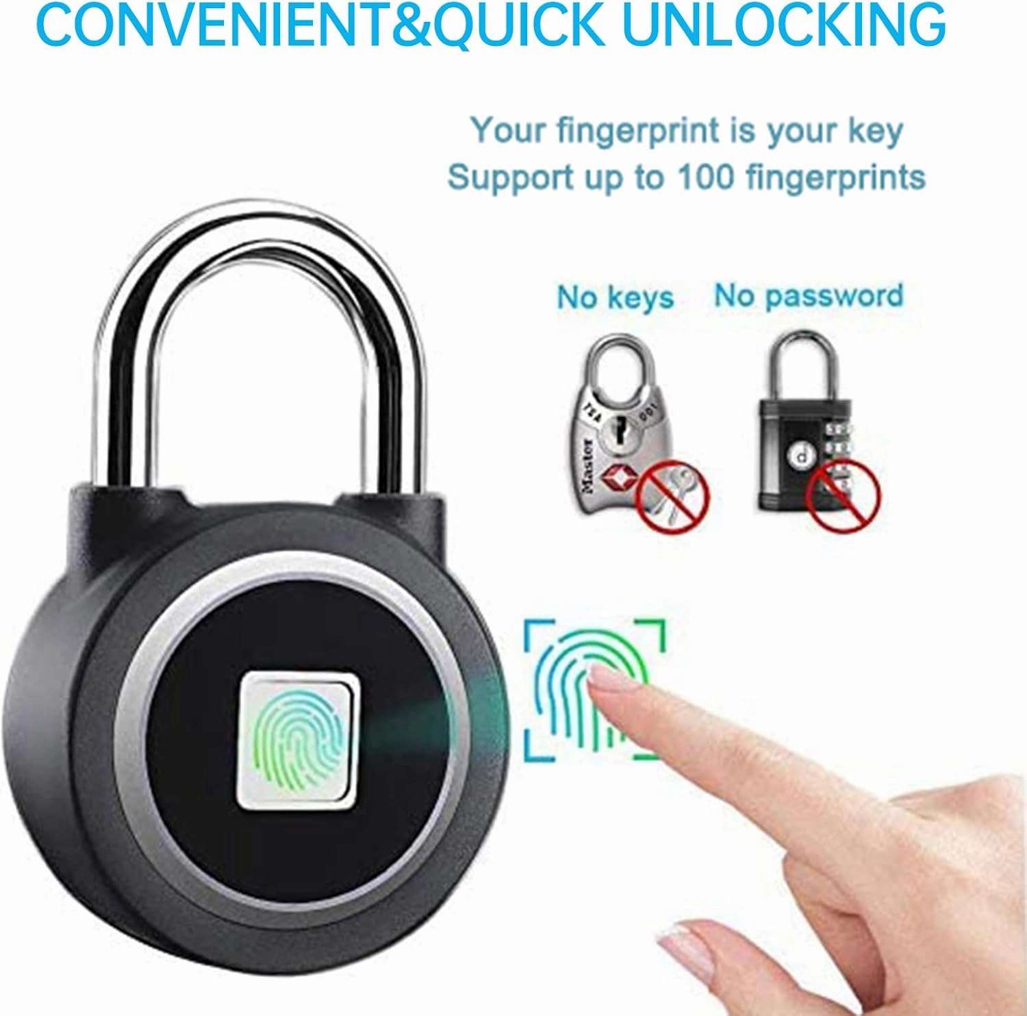 Fingerprint Padlock, Bluetooth Lock, Mobile APP, MEGAFEIS Smart Padlock with Keyless Biometric, Water Resistant, Suitable for Gym, Sports, Bike, School, Fence and Storage(Black)