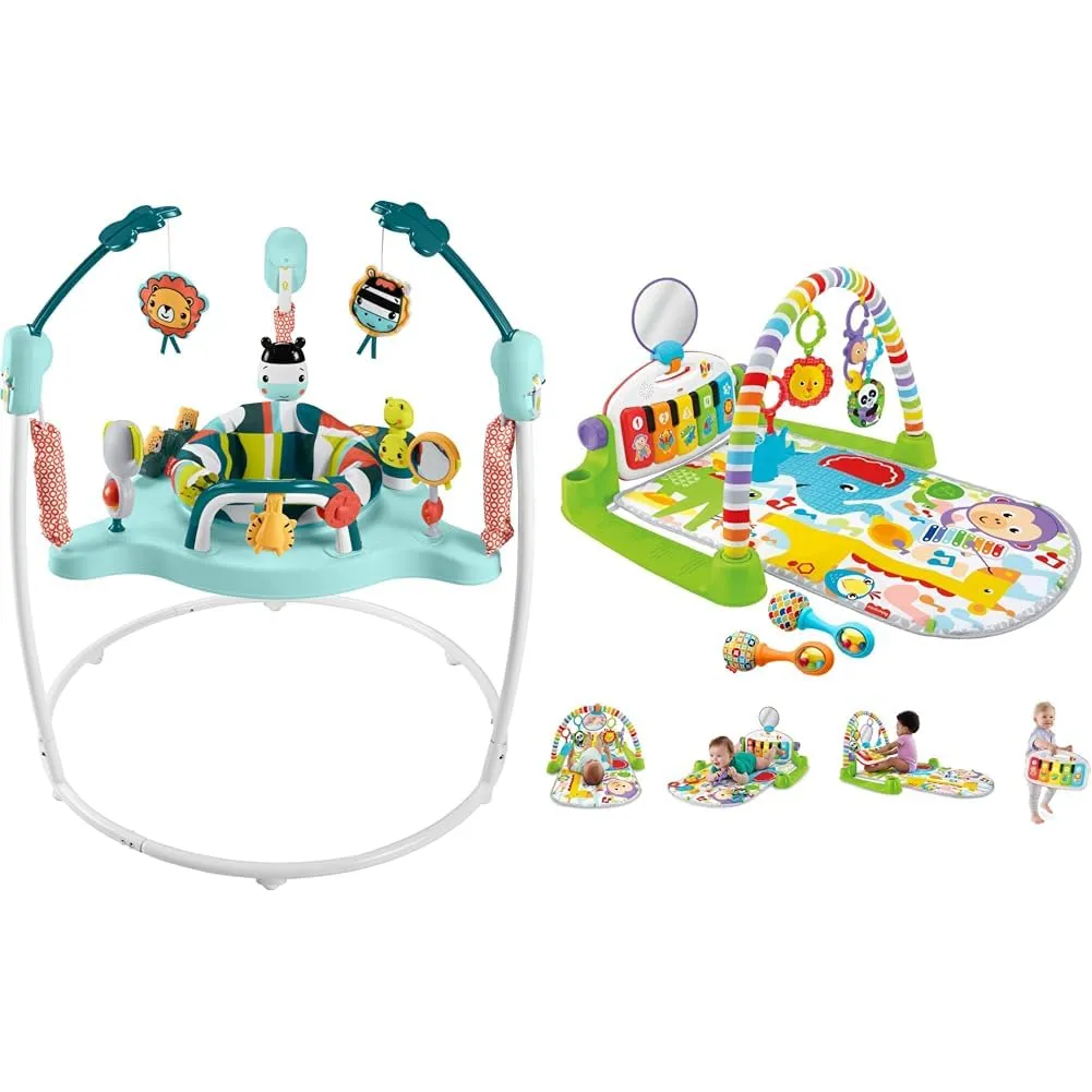 Fisher-Price Baby Bouncer Jumperoo Activity Center with Music Lights Sounds & Maracas Kick & Play Piano Gym 5 Toys