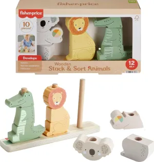 Fisher-Price Wood Baby Toy Stack & Sort Animals, 10 Wooden Pieces for Developmental Play for Infants & Toddlers Ages 1  Years