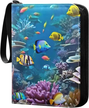 Fishes Reef Card Binder, 400 Pockets Card Holder with 50 Sleeves, Sturdy Card Holder Folders for Game Cards & Sports Cards