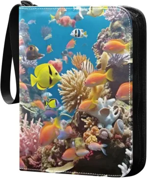 Fishes Reef Card Binder, 400 Pockets Card Holder with 50 Sleeves, Sturdy Card Holder Folders for Game Cards & Sports Cards