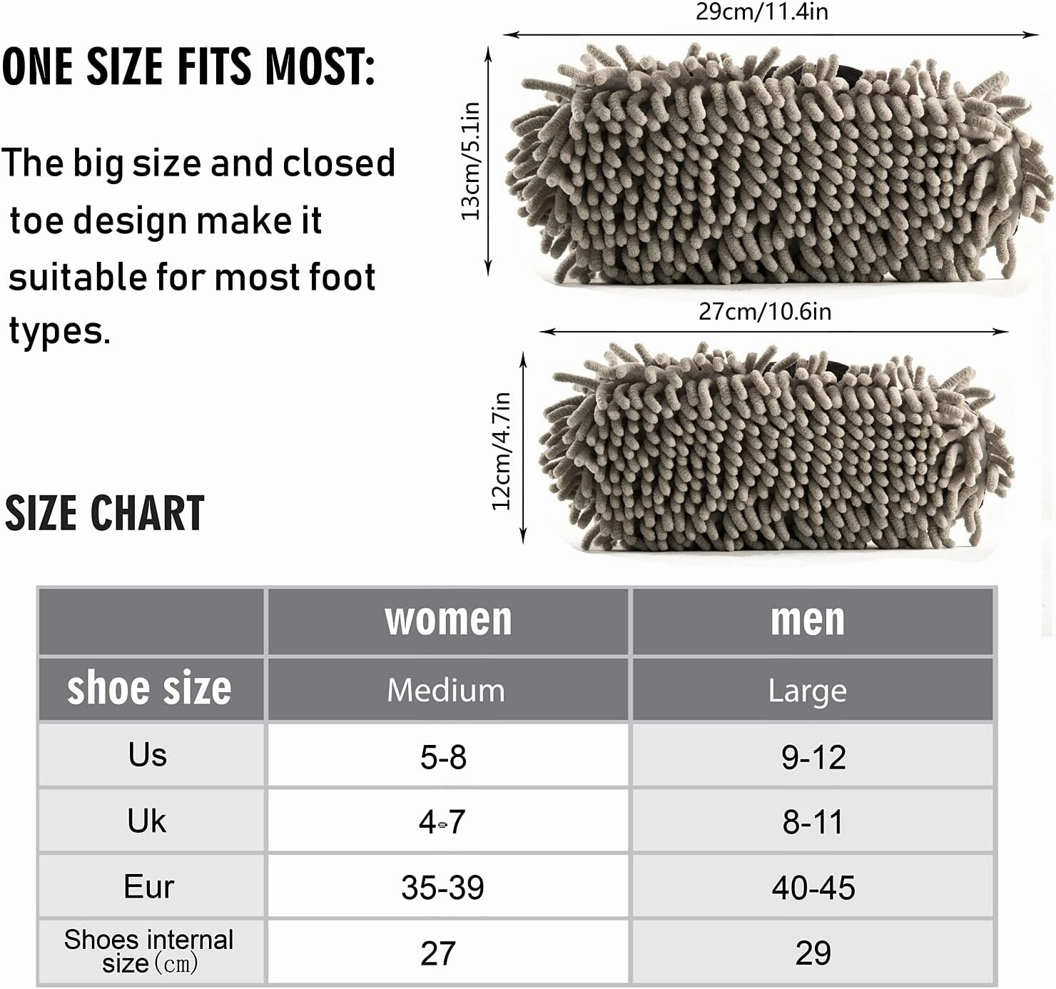 Fisyme Mop Slippers Soft Washable Microfiber Super Chenille Mopping House Home Shoes Mop Slippers for Floor Cleaning