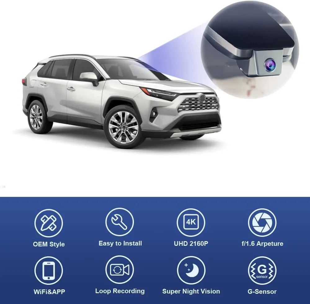 Fitcamx 4K Dash Cam Suitable for Toyota RAV4 2022 2023 2024 2025 LE Limited SE Adventure XLE Premium XSE (Model B) with Vent Hole, OEM Look, UHD 2160P Video, Loop Recording, G-Sensor, Plug&Play, 64GB