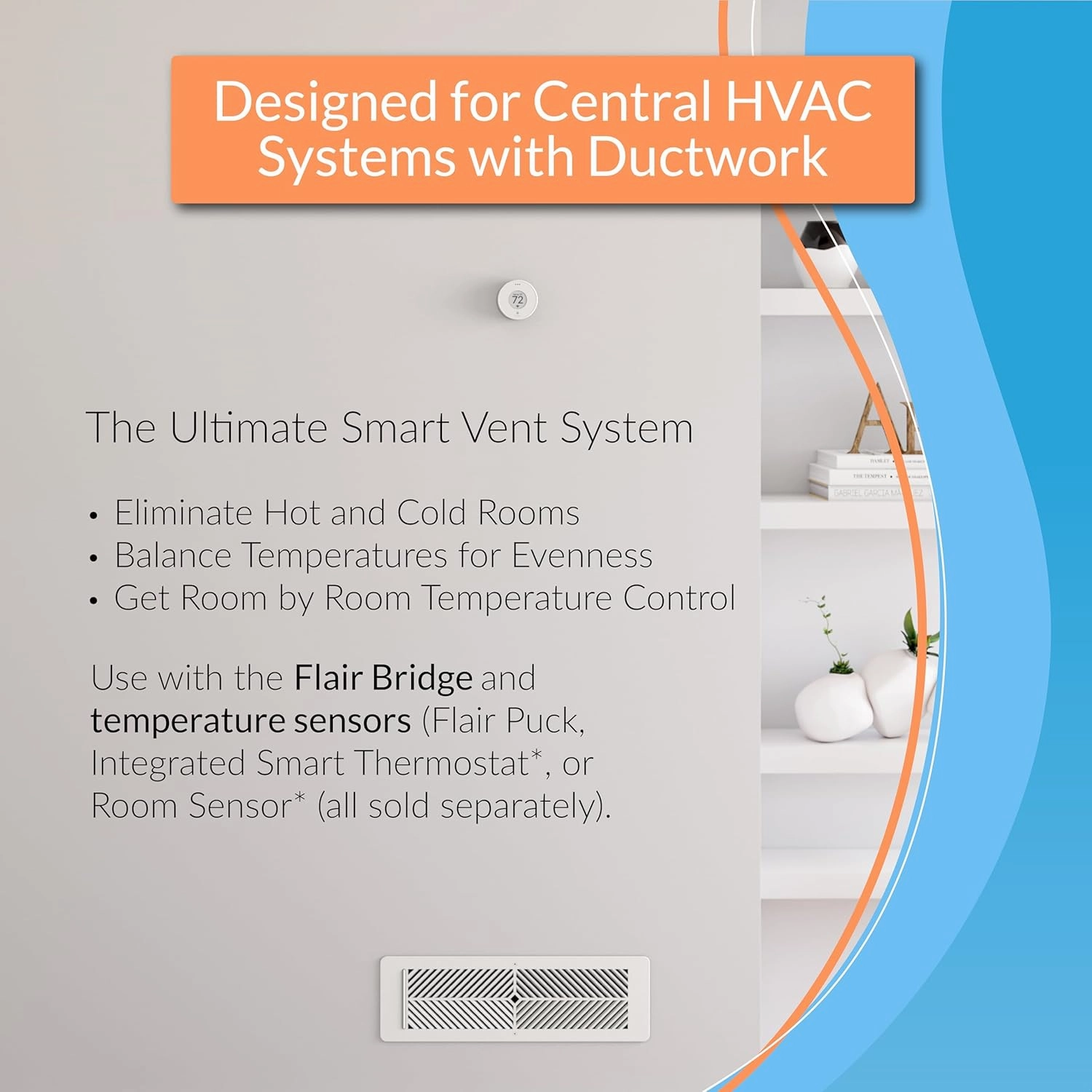 Flair Smart Vent 6x12 (White), AC Vent Cover for Floors, Walls and Ceilings.
