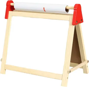 Flat River Group Easy Playhouse Wooden Table Top Easel for Children. Double Sided, White Board and Chalk Board. Chalk, Eraser, Markers, Alphabet, Stickers and Paper Roll. Age 3 