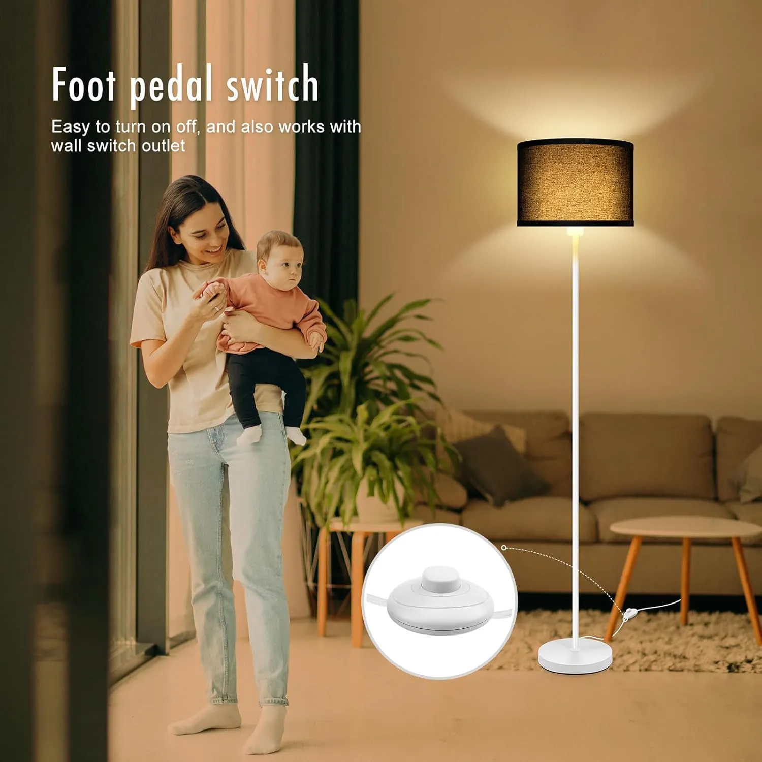 Floor Lamp, Standing Lamps, Simple Floor Lamps for Living Room, Small Stand Up Light with Black Lampshade, 59" Tall, Foot Switch, Black Living Room Decor for Bedroom, Kids Room, Den(NO Bulb, E26 Base)