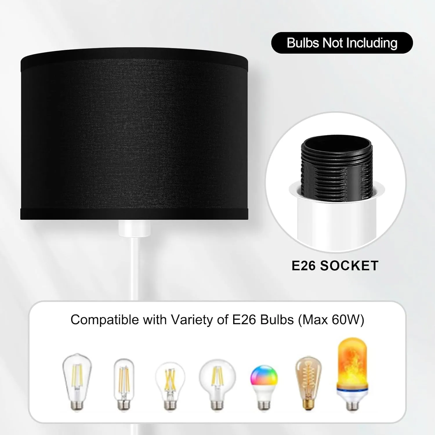 Floor Lamp, Standing Lamps, Simple Floor Lamps for Living Room, Small Stand Up Light with Black Lampshade, 59" Tall, Foot Switch, Black Living Room Decor for Bedroom, Kids Room, Den(NO Bulb, E26 Base)