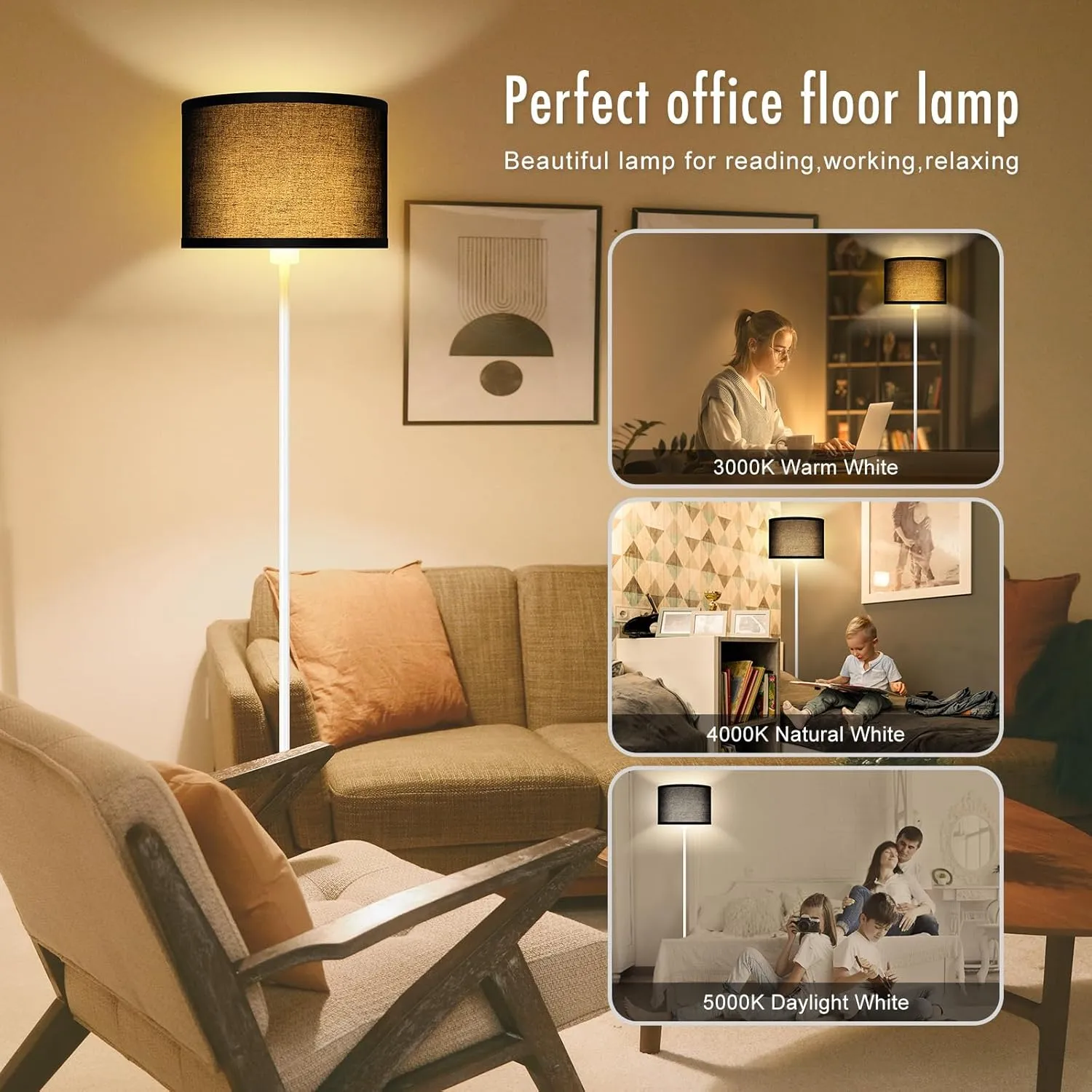 Floor Lamp, Standing Lamps, Simple Floor Lamps for Living Room, Small Stand Up Light with Black Lampshade, 59" Tall, Foot Switch, Black Living Room Decor for Bedroom, Kids Room, Den(NO Bulb, E26 Base)