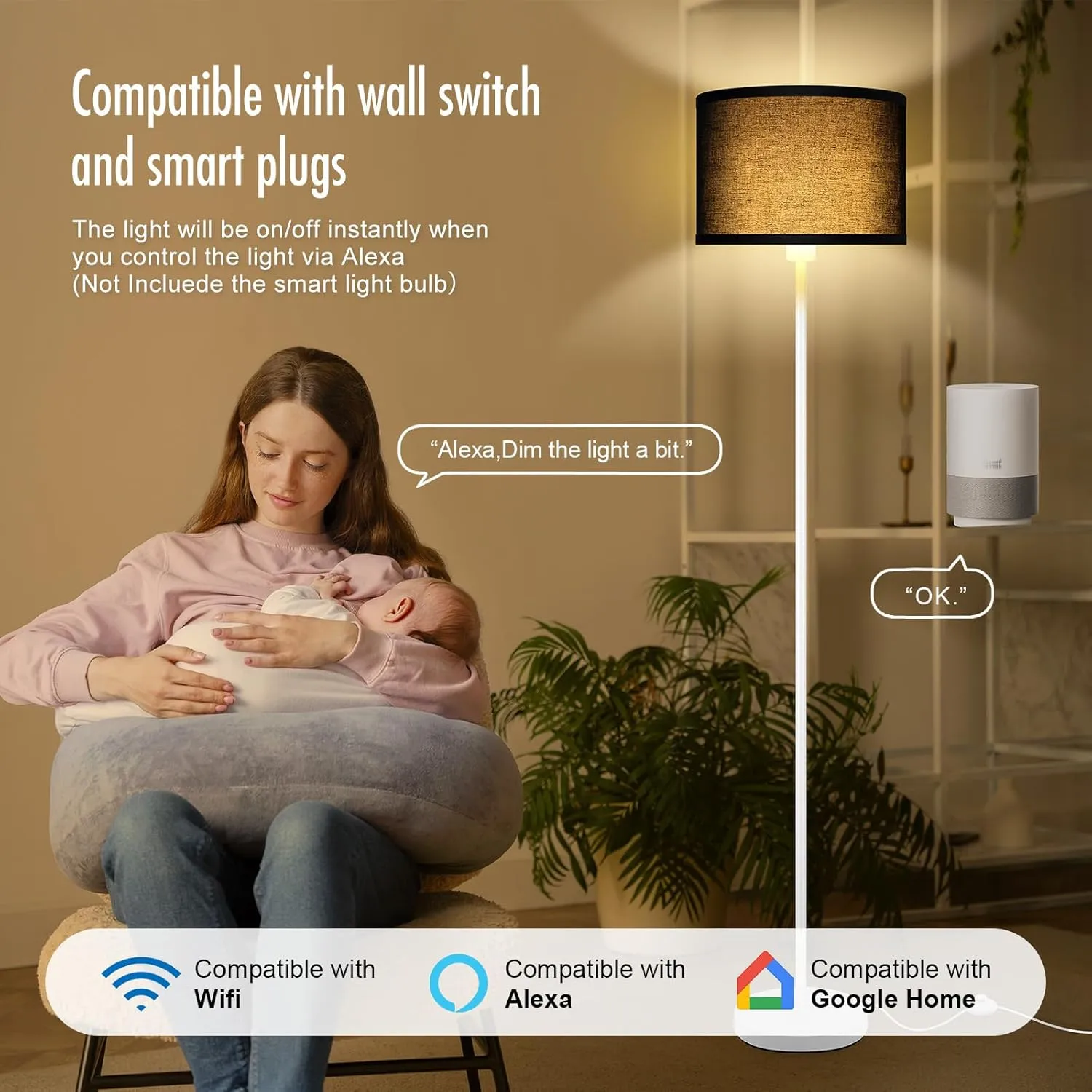 Floor Lamp, Standing Lamps, Simple Floor Lamps for Living Room, Small Stand Up Light with Black Lampshade, 59" Tall, Foot Switch, Black Living Room Decor for Bedroom, Kids Room, Den(NO Bulb, E26 Base)