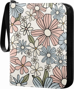Floral Colorful Card Collector Holder for Collectible Boys Girls Game Sports Cards MTG TCG, 4 Pockets Trading Card Folder Zip Card Binder