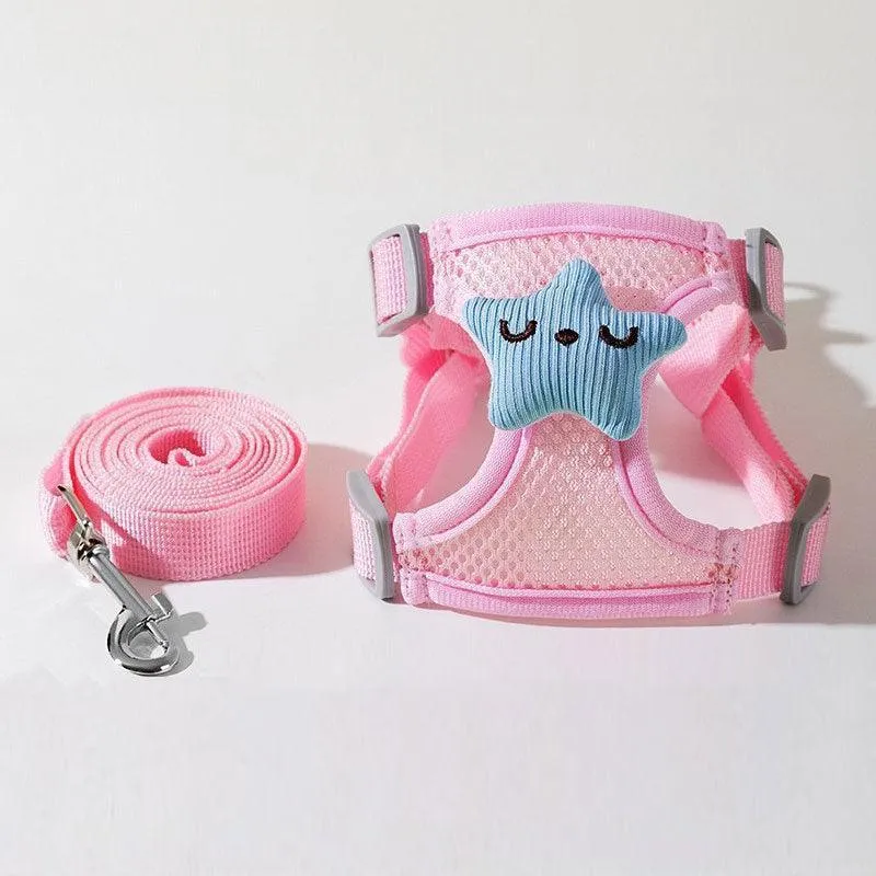 Flower Cat Harness 3 Color Cute Travel Leash Set