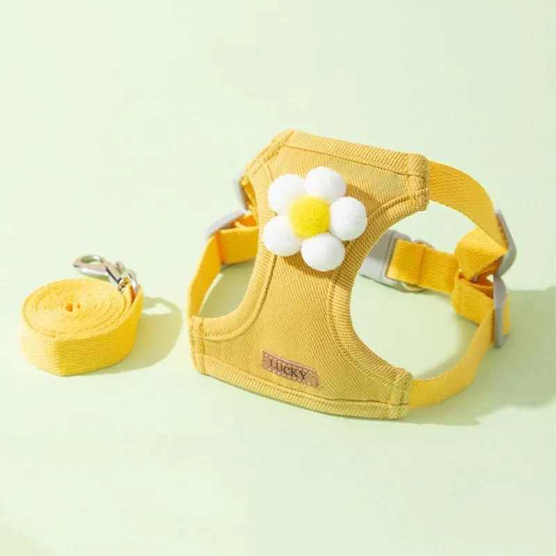 Flower Cat Harness 3 Color Cute Travel Leash Set