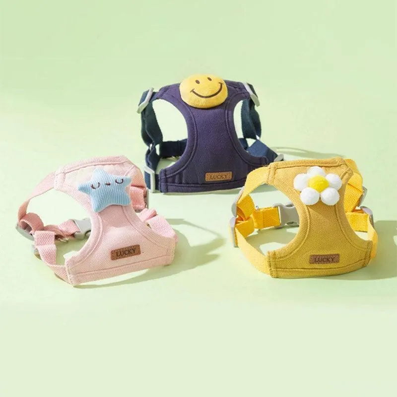 Flower Cat Harness 3 Color Cute Travel Leash Set