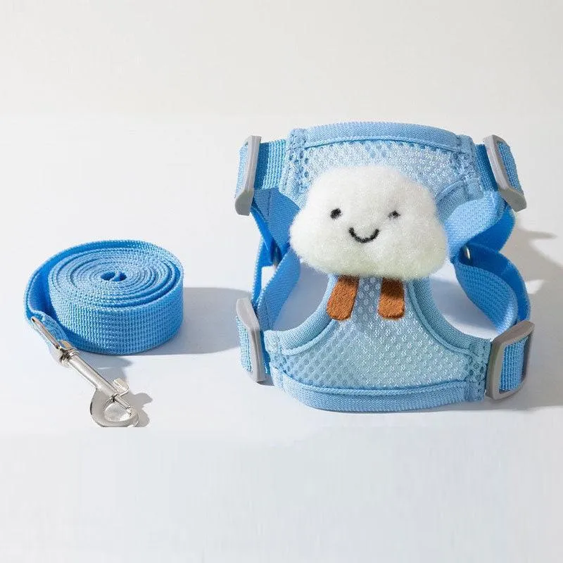 Flower Cat Harness 3 Color Cute Travel Leash Set