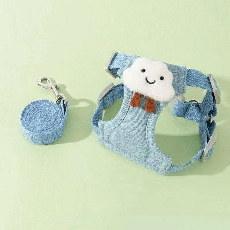 Flower Cat Harness 3 Color Cute Travel Leash Set