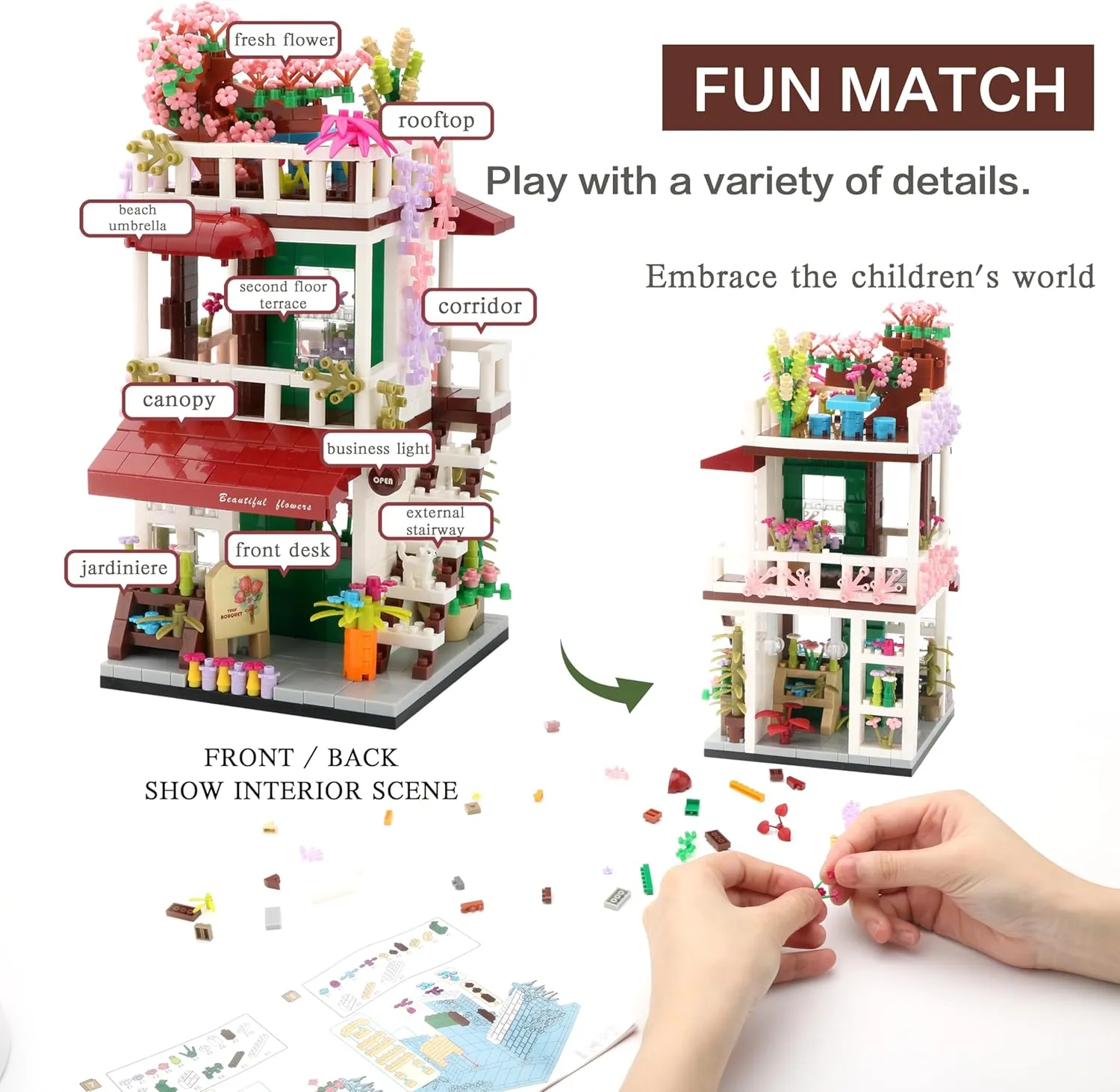 Flower Shop Micro Building Blocks Set for Girls Simulation Mini House Building Educational Creative Toy for Kids Ages of 8  953 Pieces Street View