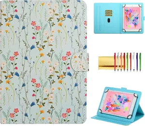 Flower Universal Case for 8 Inch Tablet, Techcircle Stand Folio Floral Design PU Leather Magnetic [Card Holder] Cover for Asus ZenPad 8, LG G-Pad 8.0 8.3, Samsung Tab 8.0" 8.4", Little Floral Prints