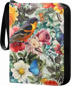 Flower with Colorful Birds Card Binder, 400 Pockets Card Holder with 50 Sleeves, Sturdy Card Holder Folders for Game Cards & Sports Cards