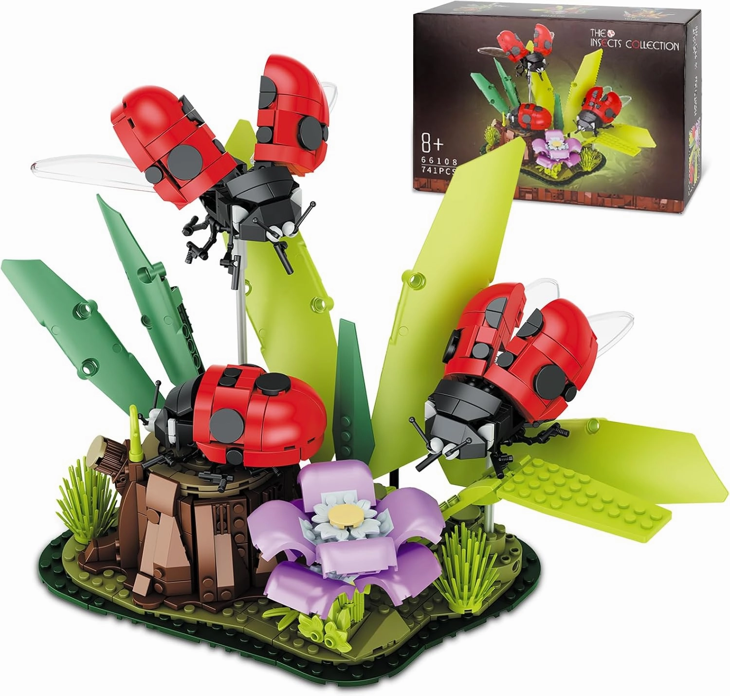 Flowers & Ladybug Insect Collection Animals Building Set, Insects and Tree Plants for Nature Decor, Ideas Gift Bug Building Toy for Adults Boys Girls (741 PCS)