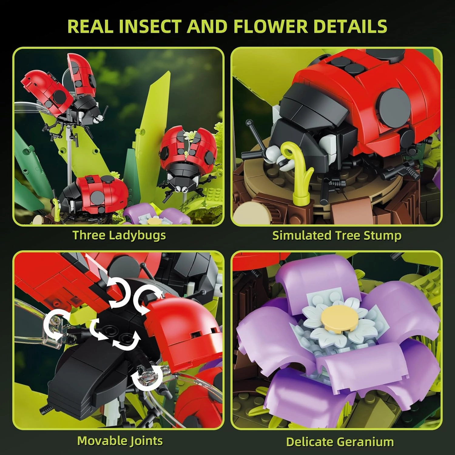 Flowers & Ladybug Insect Collection Animals Building Set, Insects and Tree Plants for Nature Decor, Ideas Gift Bug Building Toy for Adults Boys Girls (741 PCS)