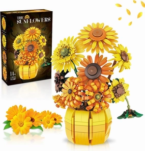 Flowers Sunflower Building Sets for Adults, Van Gogh Prints Art Botanical Collection for Woman Girls 14 , Artificial Pot Bouquet Plants Kits, Home Decor/Christmas/Valentine/Mother's Day Birthday Gifts