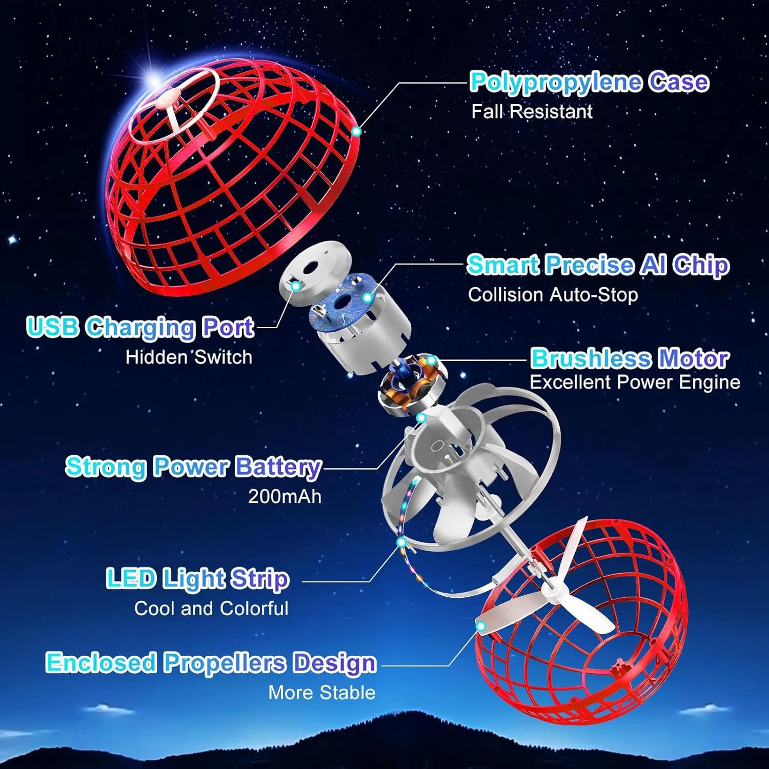 Flying Orb Ball Toys Cosmic Globe Soaring Magic Hover Hand Controlled Boomerang Spinner Mini Orbit Drone Kids Adults Outdoor Cool Stuff Toys Gift for 6 7 8 9 10  Year Old Boys Girls Teens