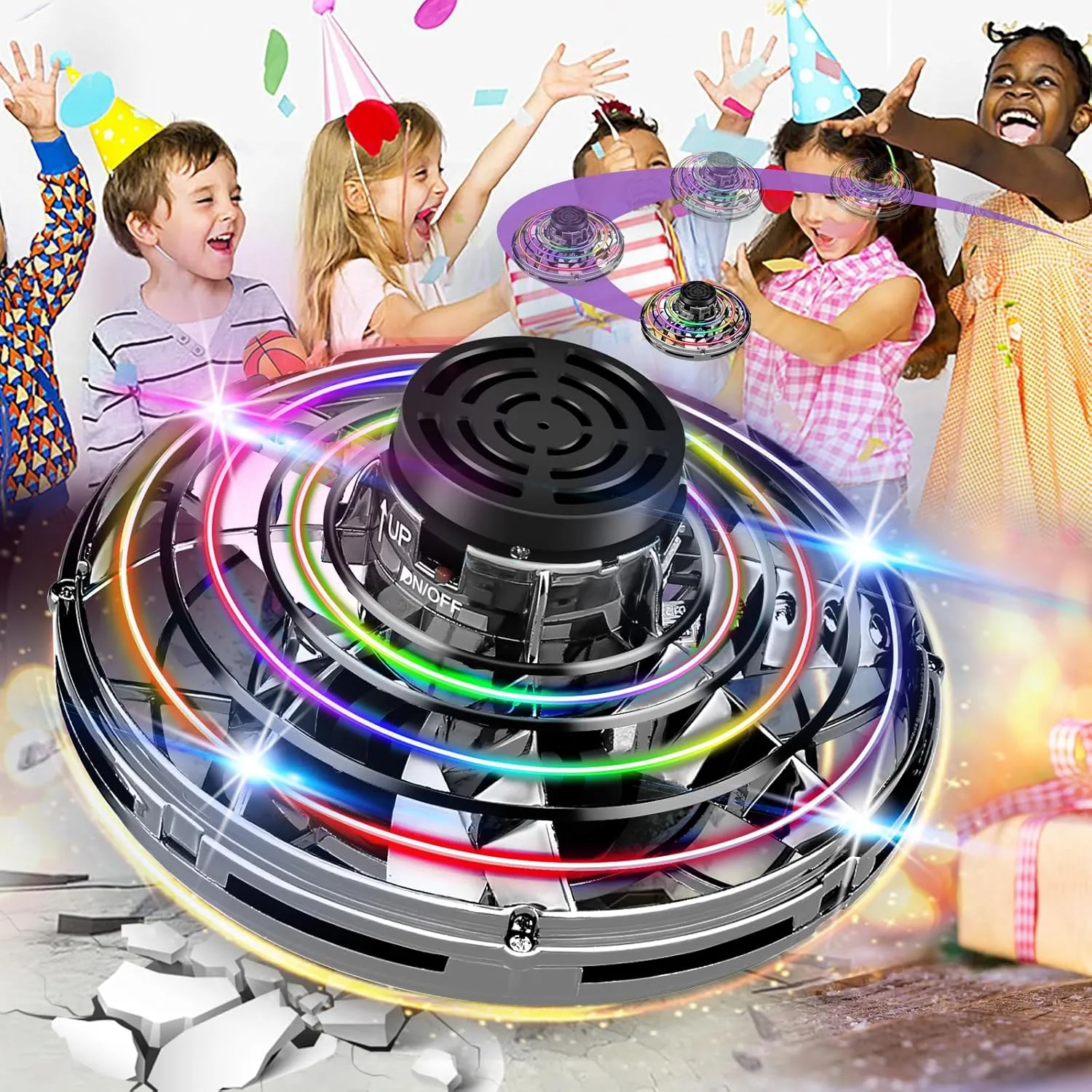 Flying Spinner, FingerToys Magic Flying Spinner, Mini Drones for Kids Adults, Hand Operated Drones Small Sensor Flying Ball Toy with LED Light Indoor Outdoor Mini UFO Drone Toy for Boys Girls Gift