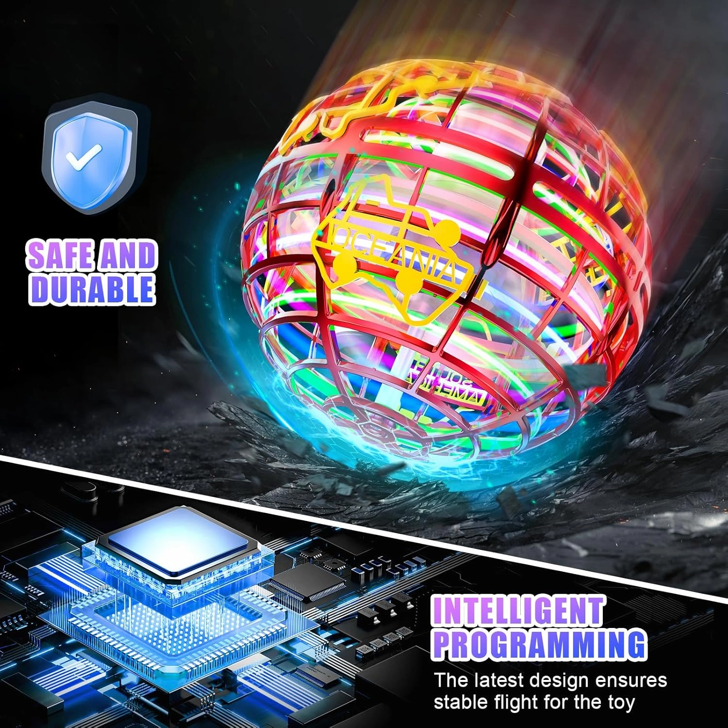Flying orb Ball 2025 Hover Boomerang Ball 6 Lighting Effects Cool Toys Gift for 678910  Year Kids Teen Adults Indoor Outdoor Flying Ball Toy（Blue & Red）