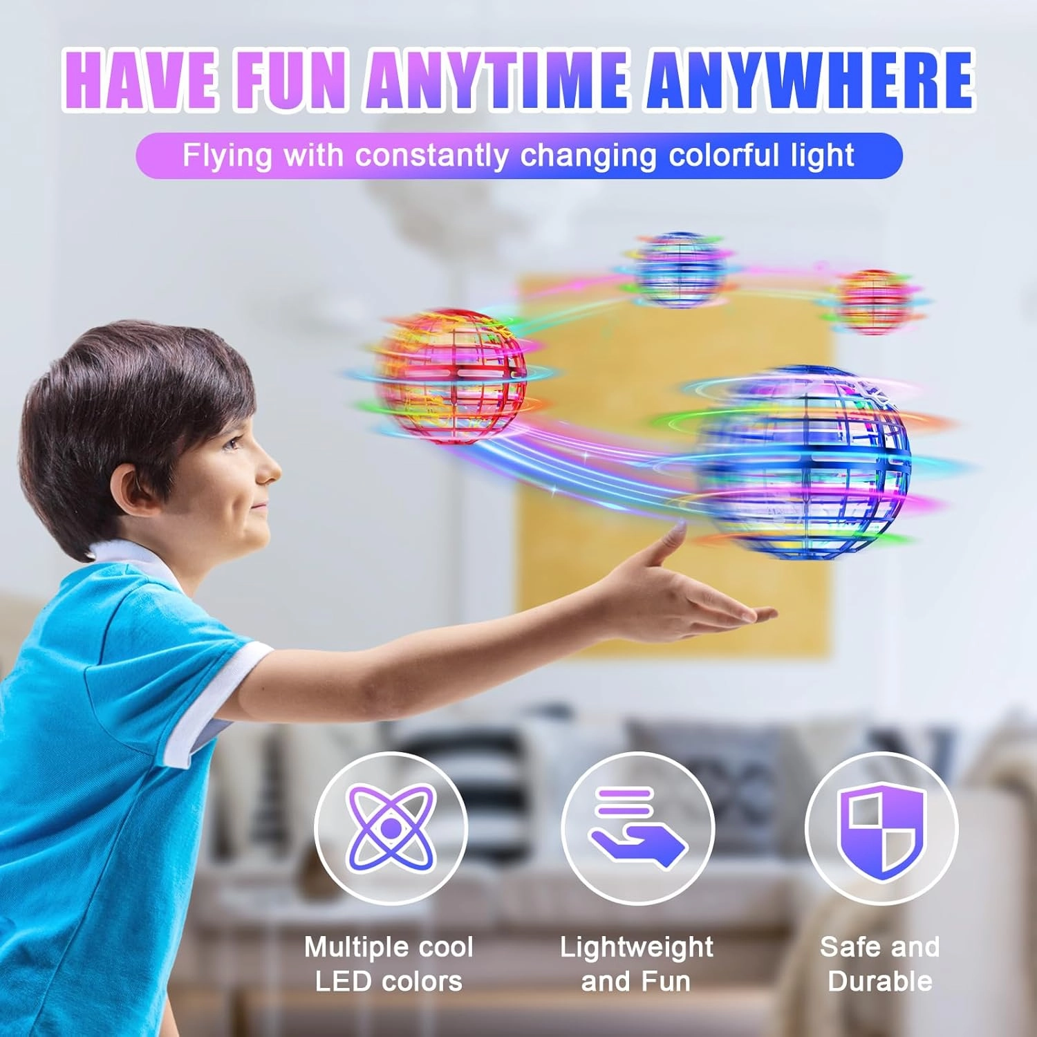 Flying orb Ball 2025 Hover Boomerang Ball 6 Lighting Effects Cool Toys Gift for 678910  Year Kids Teen Adults Indoor Outdoor Flying Ball Toy（Blue & Red）