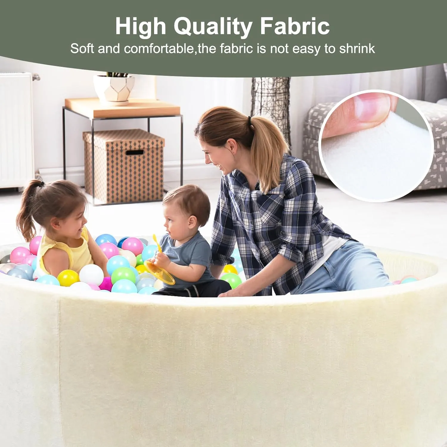 Foam Ball Pit for Toddlers - CALEPTONG 47.2"x 13.8" Extra Large Round Baby Ball Pit Without Balls, Soft Coral Fleece Kids Ball Pool Baby Playpen, Ideal Gift for Kids Indoor Outdoor Game - Cheese White