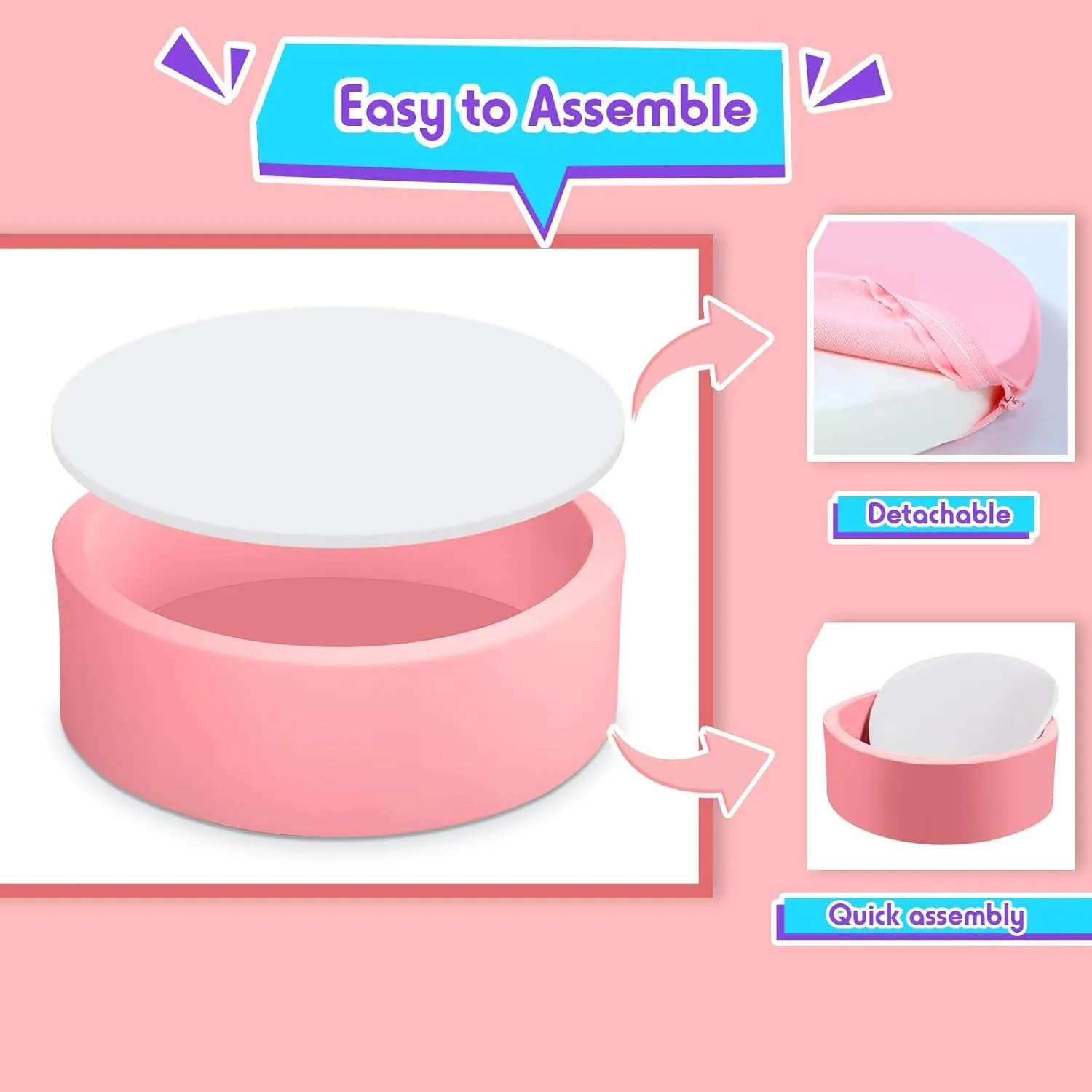 Foam Ball Pit for Toddlers with 100 Balls, Large Baby Ball Pit for Babies with Soft Memory Sponge, Indoor Outdoor Baby Playpen, Kids Play Ball Pool (Pink with 100 Balls, 34 x 11.5 Inch)